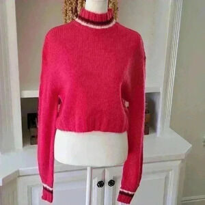 Derek Heart Mock Neck Long Sleeve Crop Top Sweater - Size: L (Juniors)